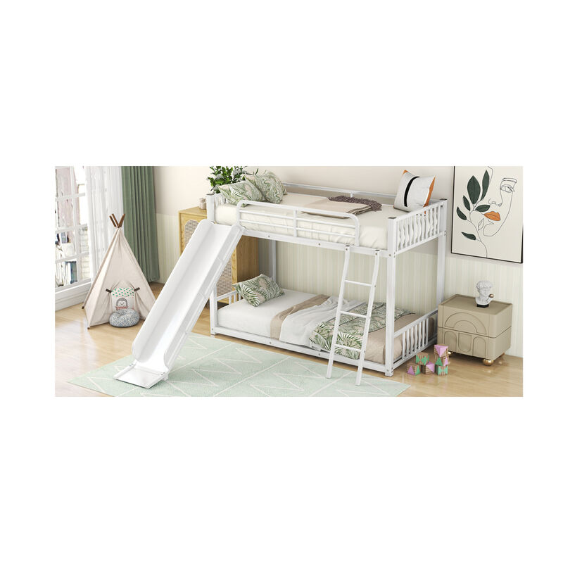Metal Bunk Bed With Slide, Twin Over Twin