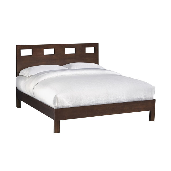 Yee King Size Bed, Cut Out Design Panel Headboard, Brown Mahogany Wood - Benzara