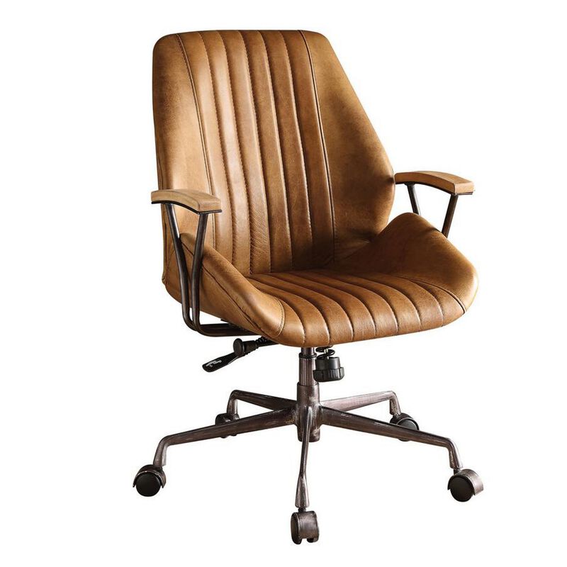 Metal & Leather Executive Office Chair, Coffee Brown-Benzara