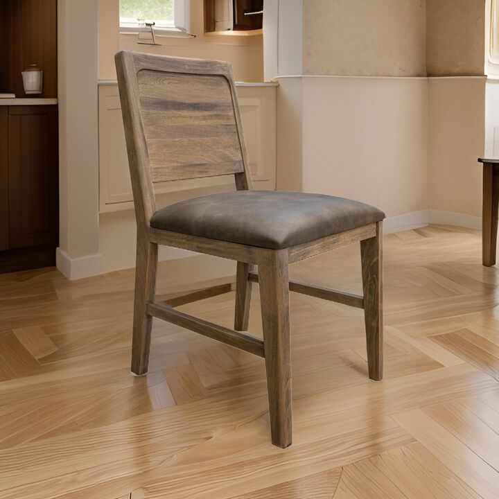 Gena Dining Side Chair Set of 2, Panel Backrest, Brown Solid Mango Wood
