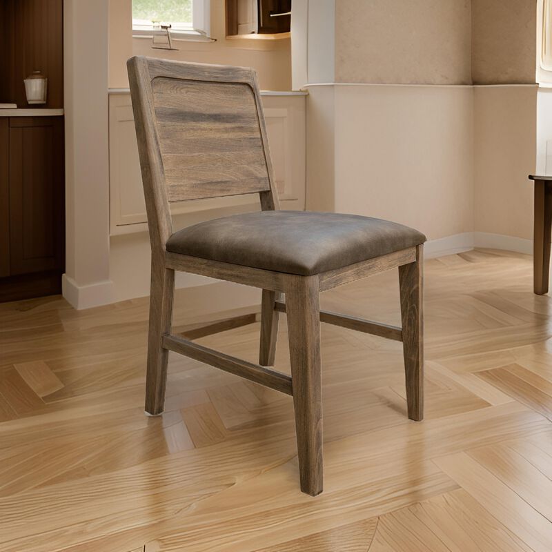 Gena Dining Side Chair Set of 2, Panel Backrest, Brown Solid Mango Wood