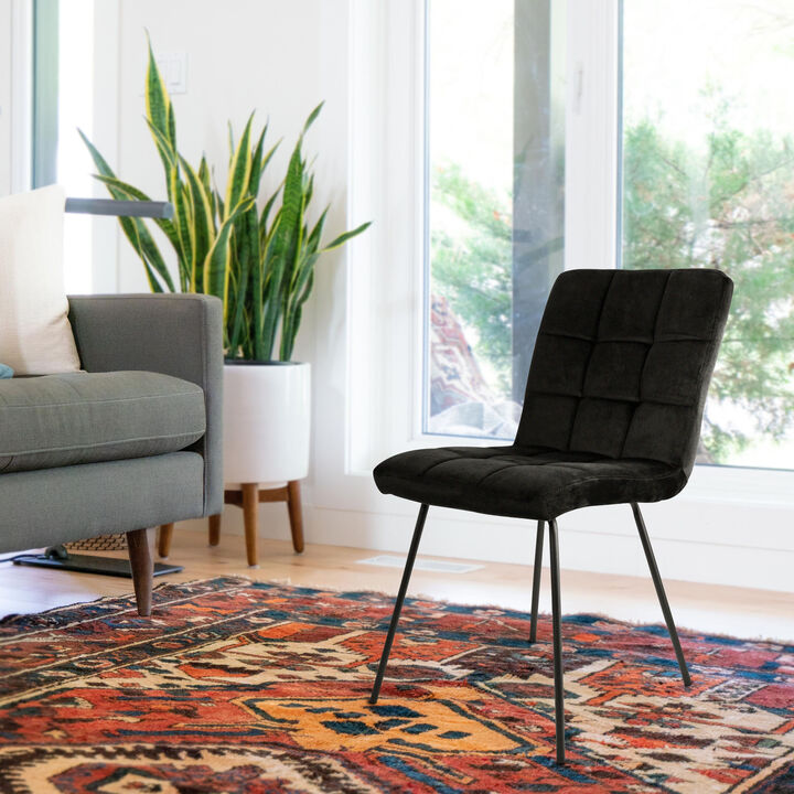 Elama 2 Piece Velvet Tufted Accent Chairs in Black with Black Metal Legs