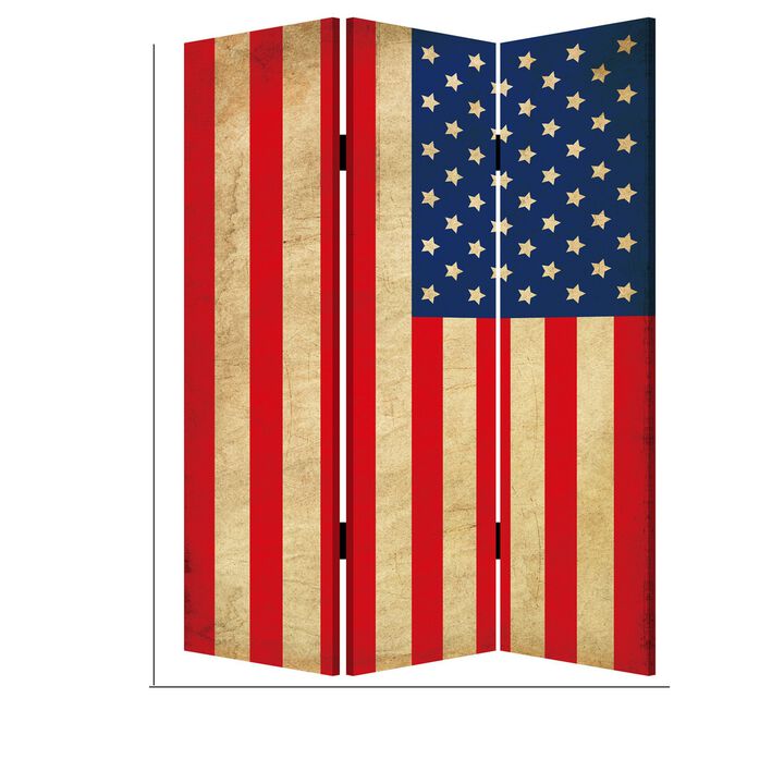 Alfie 71 Inch Folding Screen Room Divider, USA Stars and Stripes Design - Benzara