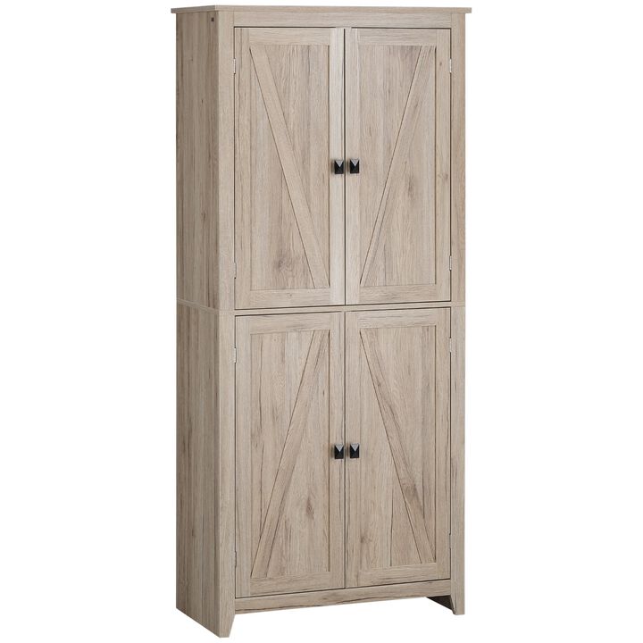 Natural Kitchen Tower: 72" Freestanding 4-Door Pantry Cabinet
