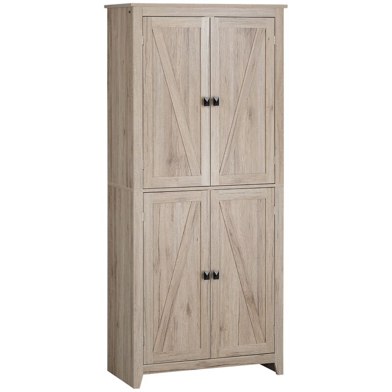 Natural Kitchen Tower: 72" Freestanding 4-Door Pantry Cabinet