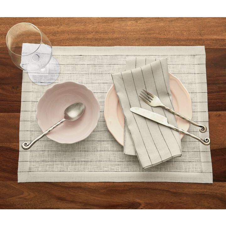Solino Home 100% Pure Linen Placemats 14 x 19 Inch Set of 4 | Pinstripe