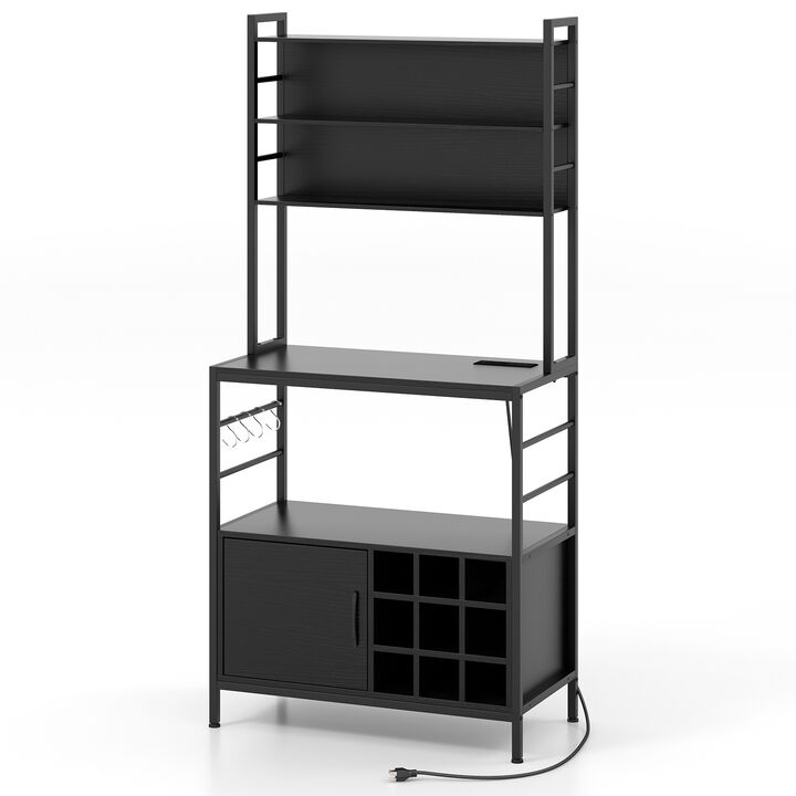 Coffee Bar Cabinet with S-Shaped Hooks and Wine Bottle Holders