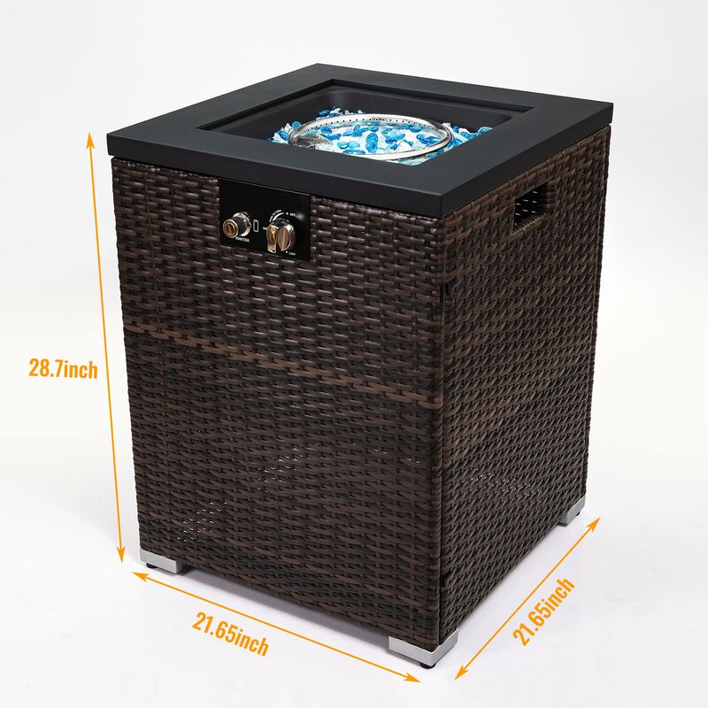 Mondawe Outdoor Wicker Fire Pit Pillar With Glass Windproof Cover