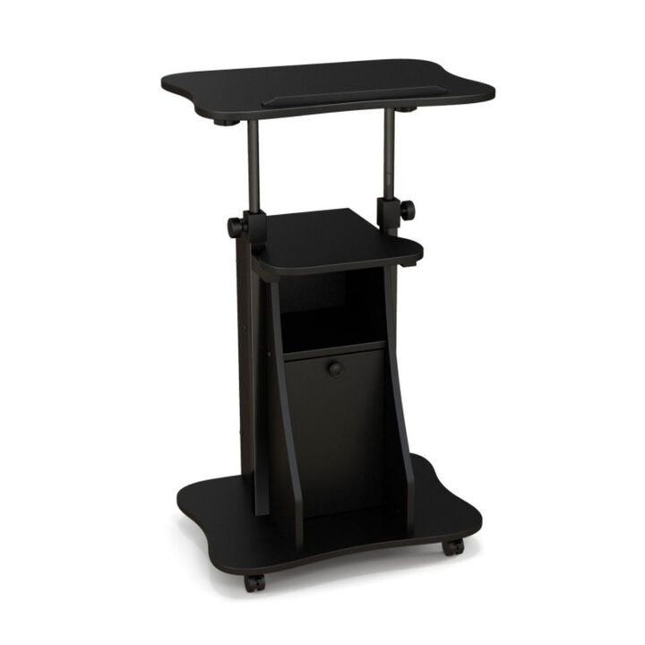 Hivvago Adjustable Mobile Standing Desk Cart with Tilt Desktop and Cabinet