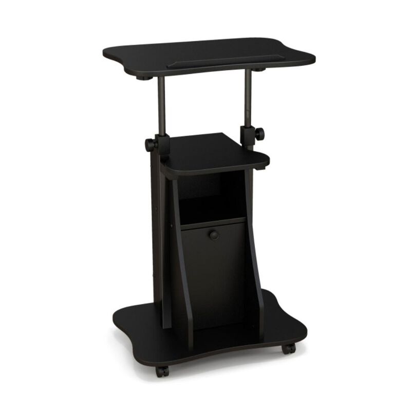 Hivvago Adjustable Mobile Standing Desk Cart with Tilt Desktop and Cabinet