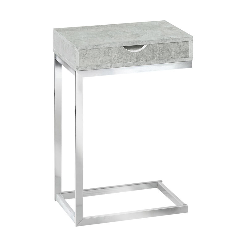 Monarch Specialties I 3373 Accent Table, C-shaped, End, Side, Snack, Storage Drawer, Living Room, Bedroom, Metal, Laminate, Grey, Chrome, Contemporary, Modern