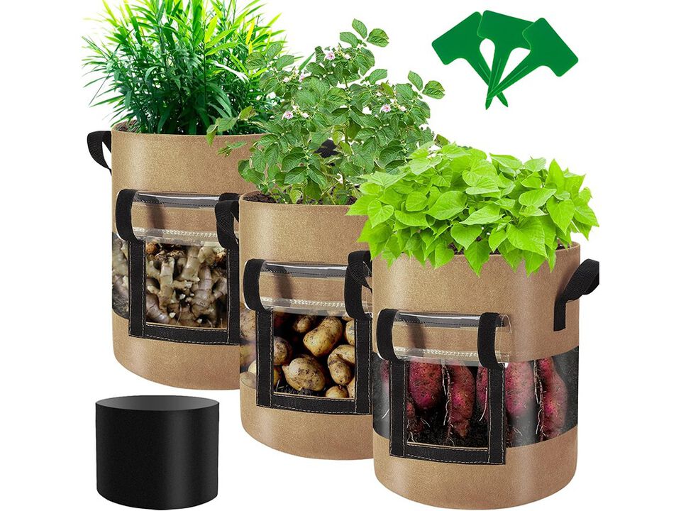Florelf Visible Potato Grow Bags 10 Gallon with Flap 3-Pack