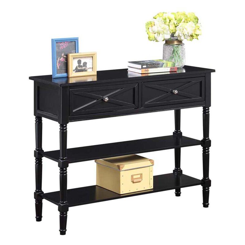 Convenience Concepts Country Oxford 2 Drawer Console Table with Shelves, Black