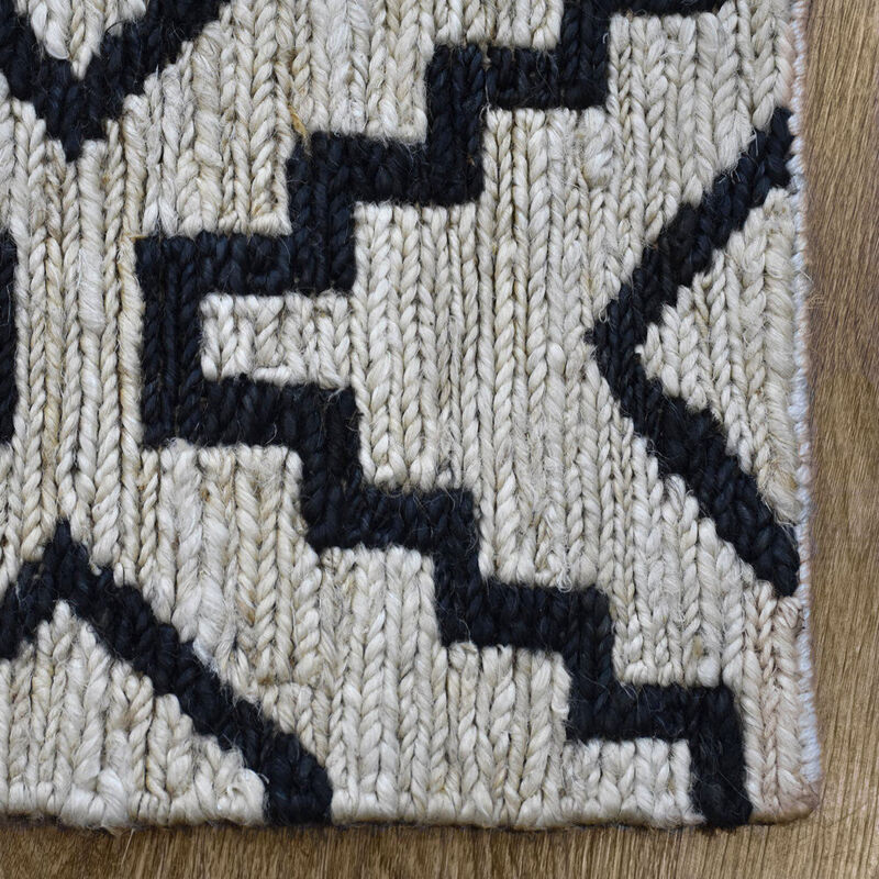 HAND KNOTTED SUMAK JUTE ECO-FRIENDLY Geometric AREA RUGS  - 8'x10', Rectangle Beige Black Color, Geometric, High Pile, Natural Fiber, Outdoor Indoor Handmade Area Rugs for Living Room (J00080)