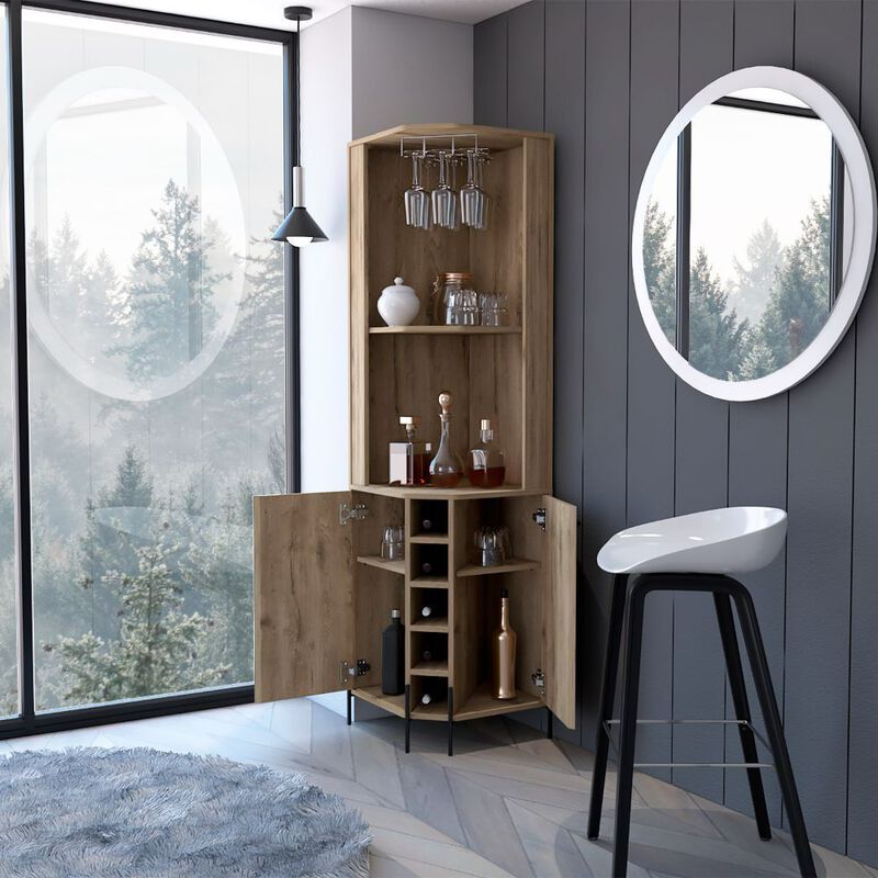 Corner Bar Cabinet Shopron, Living Room, Aged Oak