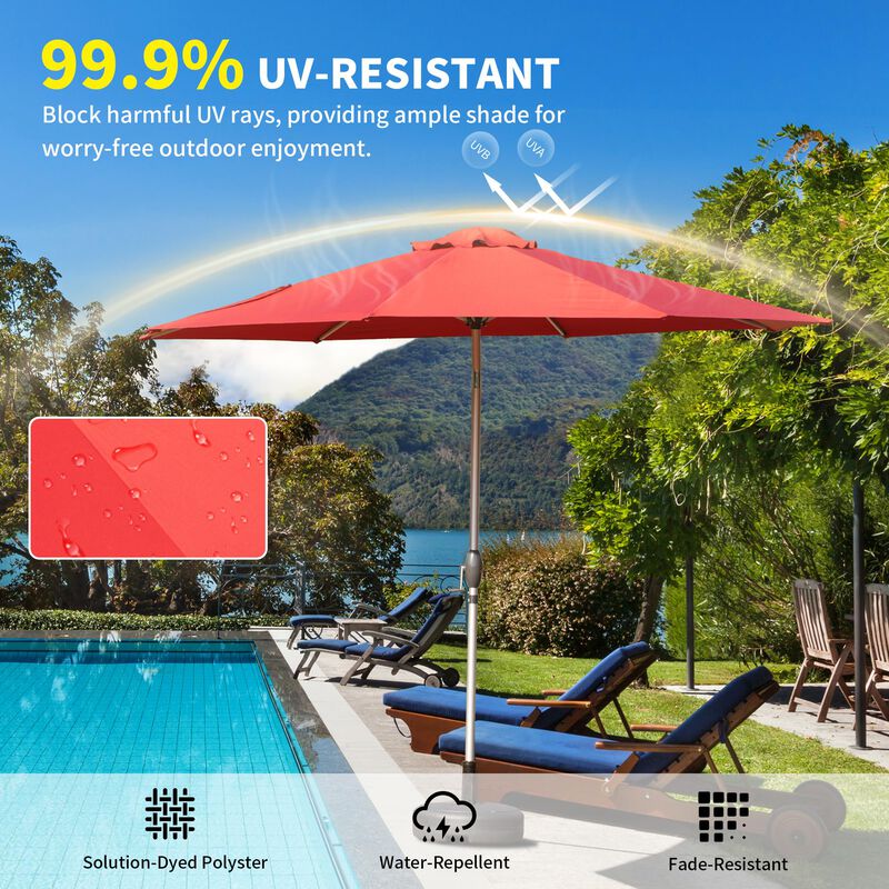 MONDAWE 9FT Patio Umbrella, Outdoor Table Umbrella with Push Button Tilt and Crank, UV Protection Waterproof Market Sun Umbrella with 8 Sturdy Ribs for Garden, Deck, Backyard, Pool