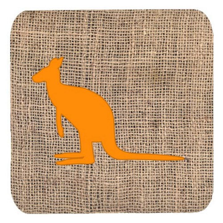 Caroline's Treasures BB1008-BL-OR-FC Kangaroo Burlap and Orange Foam Coasters (Set of 4), 3.5 H x 3.5 W, Multicolor