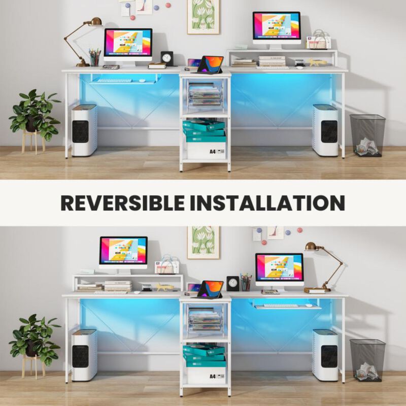 Hivvago 2-Person Reversible Computer Desk Long Office Desk with LED Lights