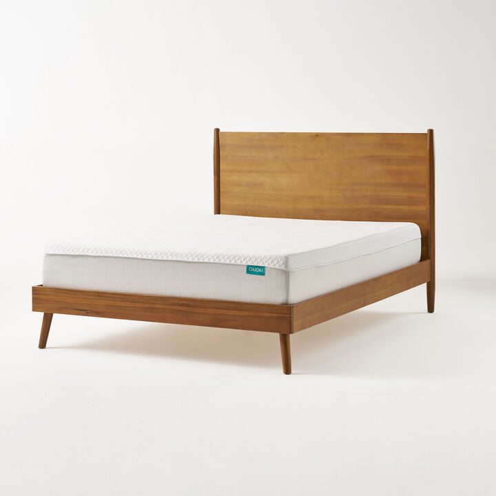Ozzy California King Bed with Panel Design, Natural Brown Acacia Wood - Benzara