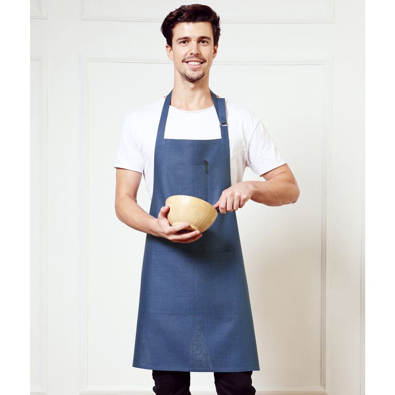 Solino Home 100% Pure Linen Bib Apron 32 x 27 Inch | Linen Kitchen Apron for Men and Women