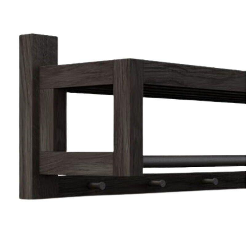 Black Finish Solid Hardwood Coat Rack - Black Metal Knobs & Hanger Bar