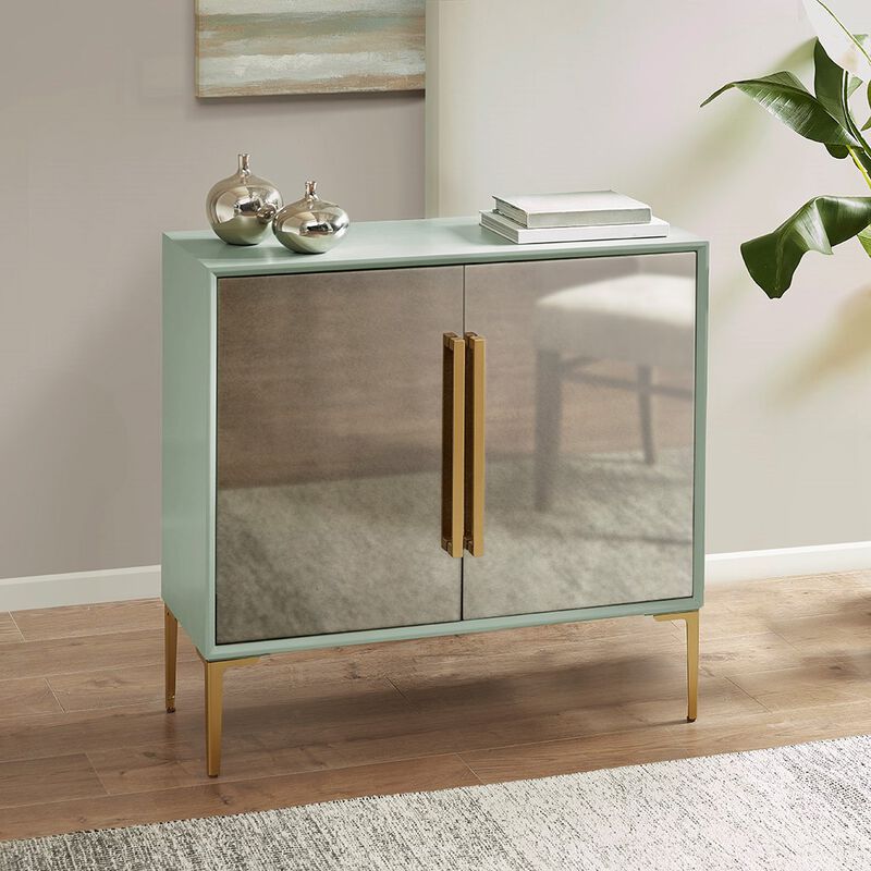 Gracie Mills Broughton 2-Door Distressed Mirror Accent Cabinet