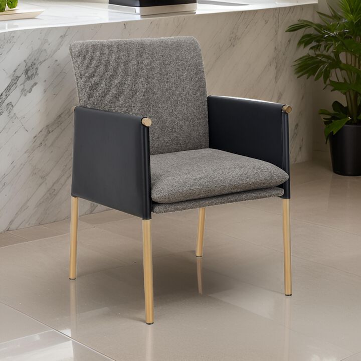 Cid Dorie 22 Inch Dining Chair, Dark Gray Faux  Leather, Brass Steel Legs - Benzara
