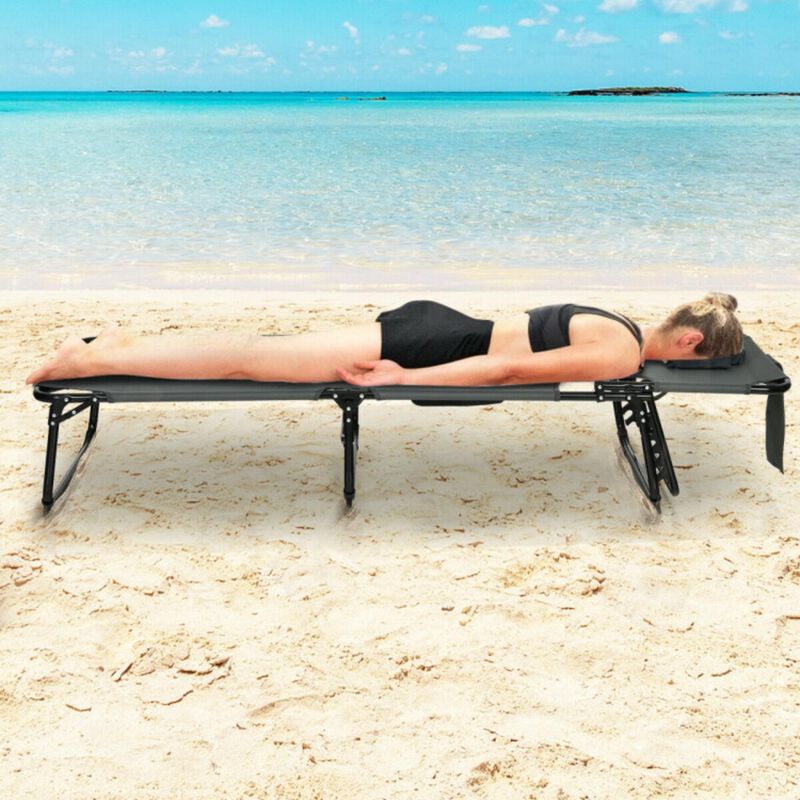 Hivvago Folding Beach Lounge Chair with Pillow for Outdoor