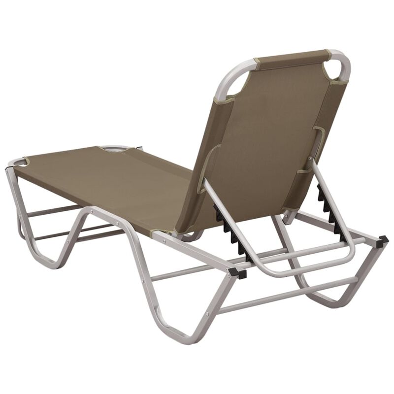 vidaXL Outdoor Sun Lounger - Aluminum and Textilene Construction, Adjustable Reclining Positions, Taupe and Silver, Ideal for Beach Camping and Garden Leisure, Assembly Required