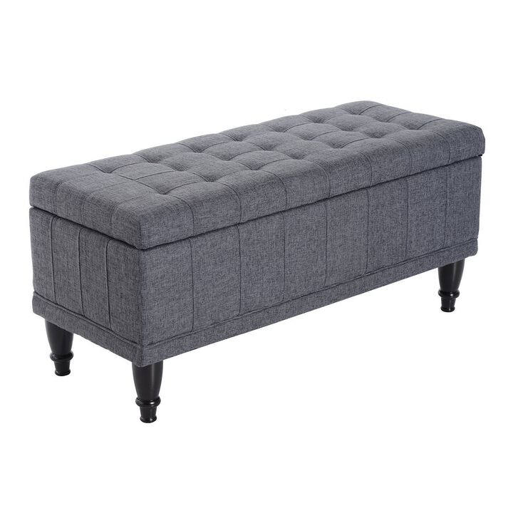Plush Hidden Storage: Dark Gray Tufted Ottoman Bench with Soft Close