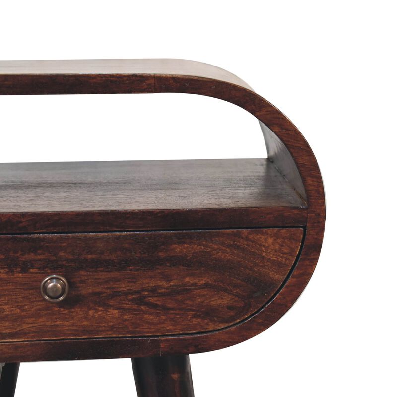 Light Walnut Circular Solid Wood 1 Drawer  Open Slot NightStand
