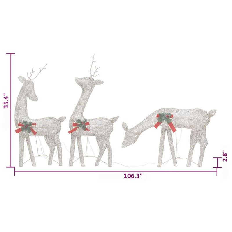 Outdoor 6 Reindeer Christmas Decoration, Red Bow, 180 Gold LEDs, Steel - Benzara