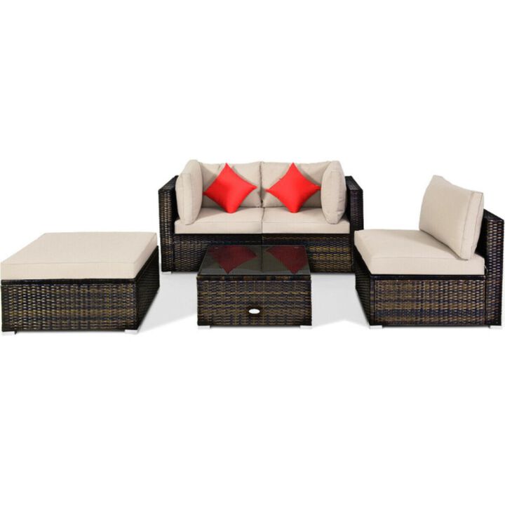Hivvago 5 Pieces Outdoor Patio Rattan Furniture Set With Cushions