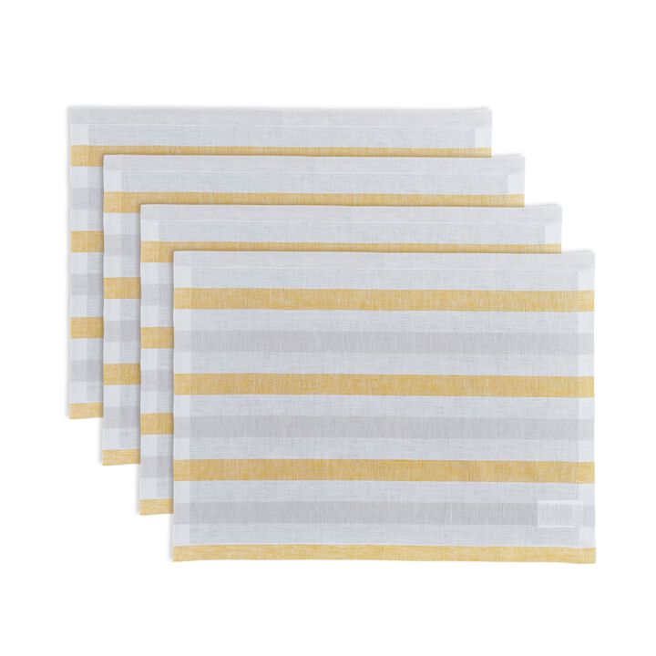 Solino Home 100% Pure Linen Placemats 14 x 19 Inch Set of 4 | Sorrento Stripe