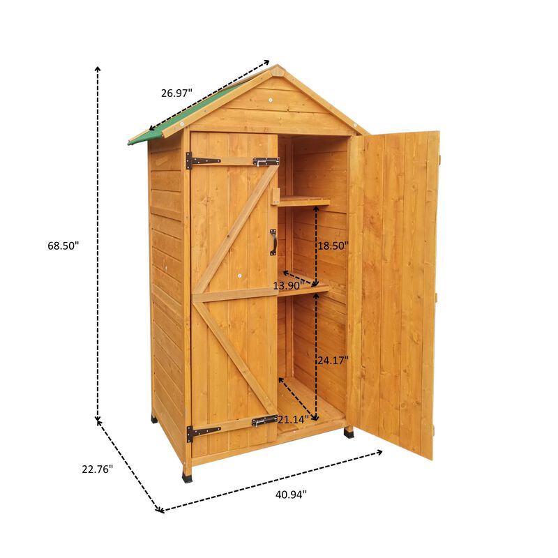 Mondawe 68x23x40in Wooden Tool Shed,Resistant Asphalt Roof & 3 Compartments,Natural Outdoor Storage