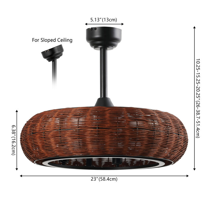 Cassidy 6-Light Modern Bohemian 6-Speed Metal Rattan Mobile-App Remote-Controlled Height-Adjustable Lantern LED Ceiling Fan