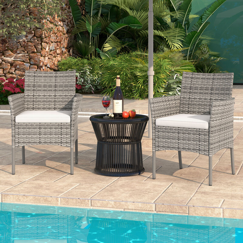 2 Pieces Outdoor PE Rattan Armchairs with Cozy Seat Cushions