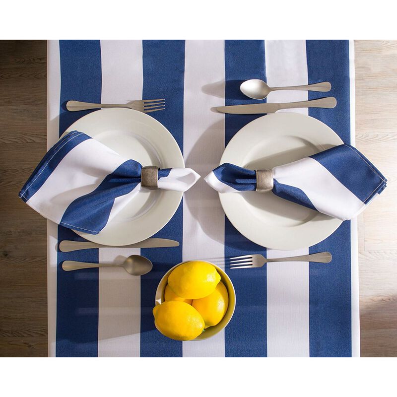 Nautical Blue Cabana Striped Outdoor Round Tablecloth 60"