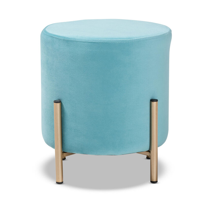Baxton Studio Thurman 1 Contemporary Glam Blue Velvet Fabric Upholstered Ottoman