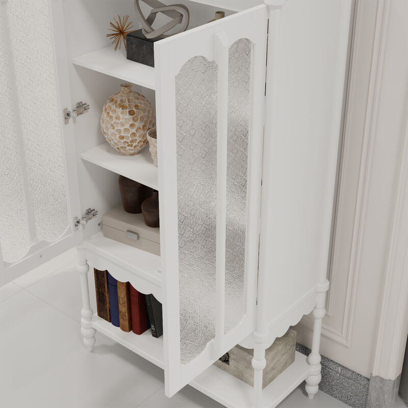 FUFU&GAGA Elegant White Wooden Bookcase – 2 Glass Doors & Open Shelf Storage, Sturdy MDF Cabinet for Home & Office (34.8" W x 15.7" D x 62.2" H),White