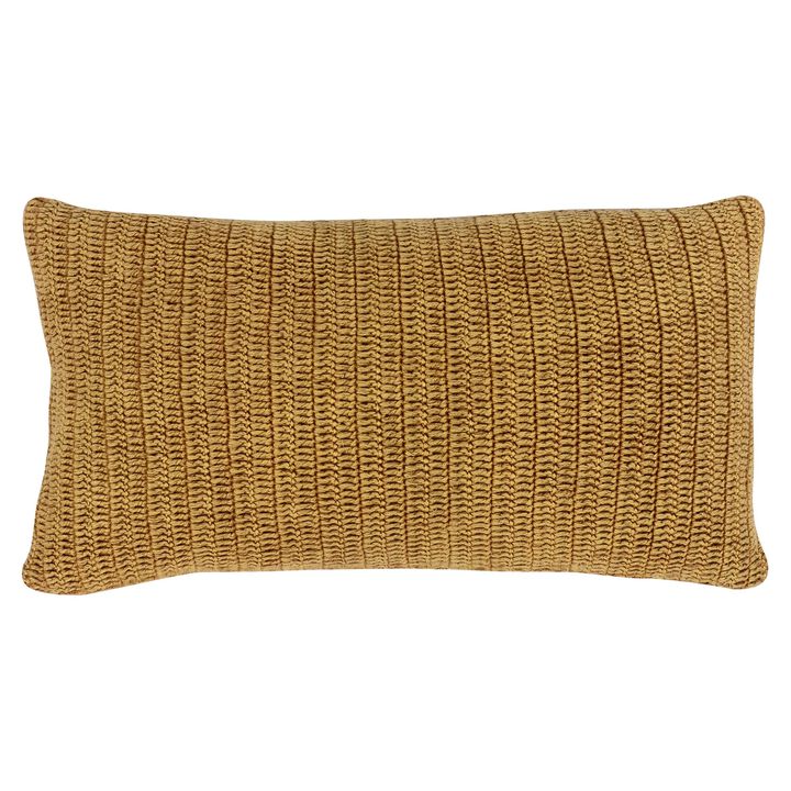 Rosie 14 x 26 Lumbar Accent Throw Pillow, Hand Knitted Designs, Brown Linen-Benzara