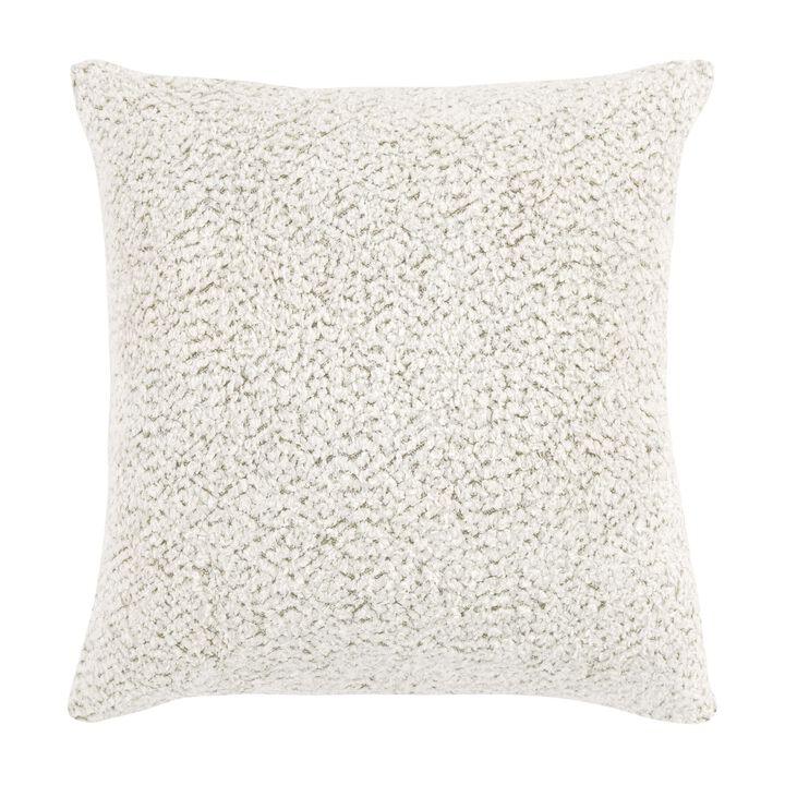 Rias Throw Pillow, Square 22 Inch Woven Design, Ivory Cotton Linen - Benzara