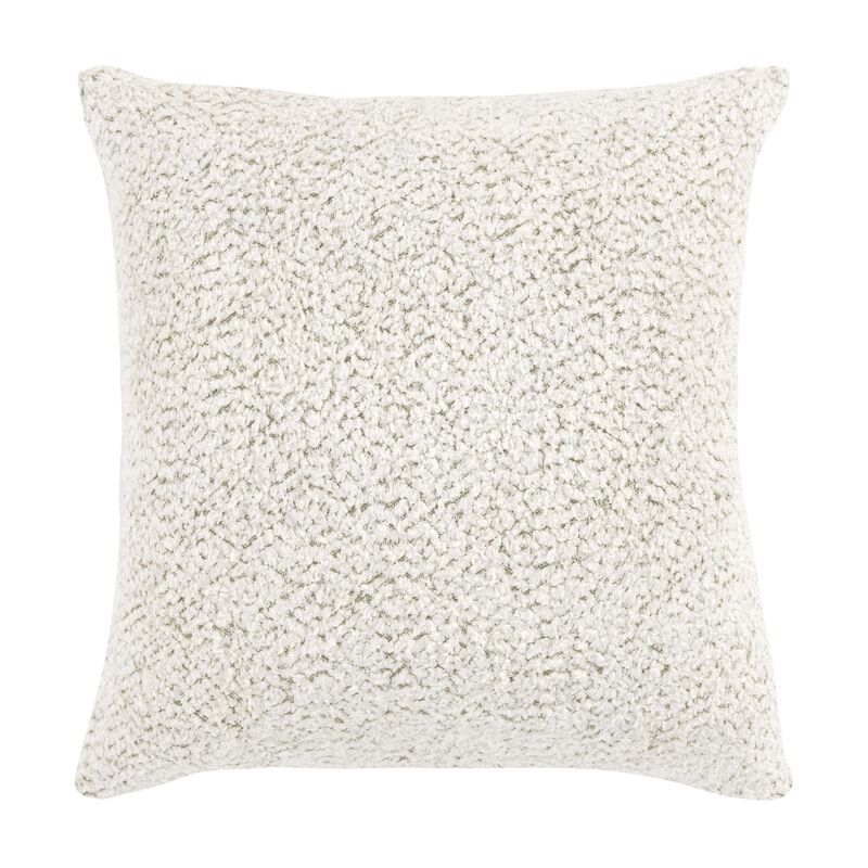 Rias Throw Pillow, Square 22 Inch Woven Design, Ivory Cotton Linen - Benzara