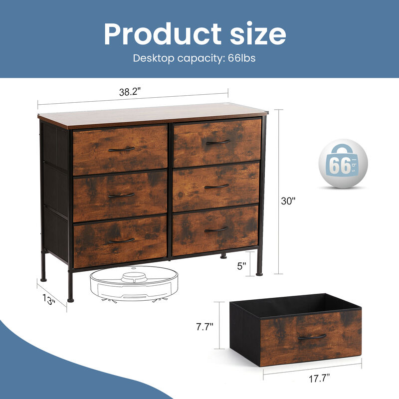 6-Drawer Fabric Chest with Metal Frame for Bedroom