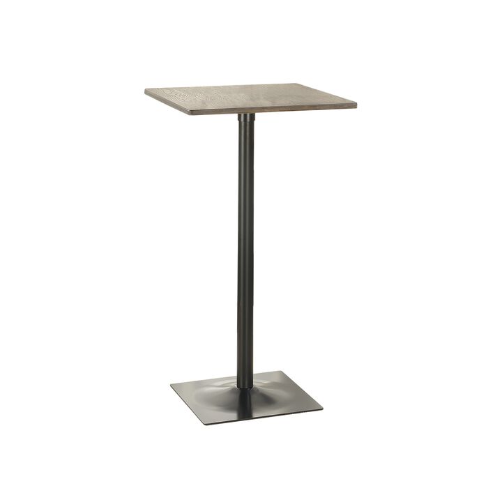 Industrial Square Metal Bar Table With Wooden Top, Black - Benzara