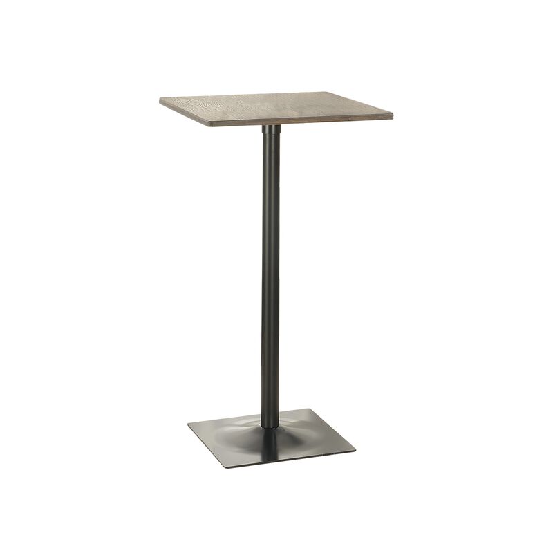 Industrial Square Metal Bar Table With Wooden Top, Black - Benzara