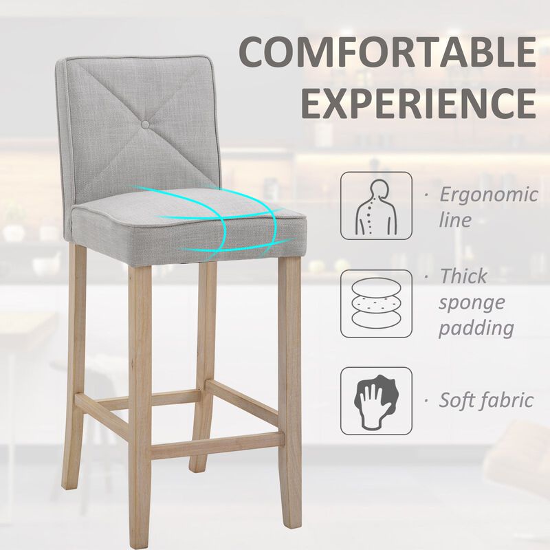 Beige Kitchen Perches: Set of 2 Upholstered Bar Stools with Wood Legs