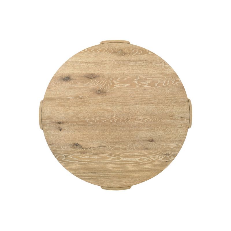 Bowny 47 Inch Dining Table, Round Top, Natural Oak Brown Finish, Solid Wood - Benzara