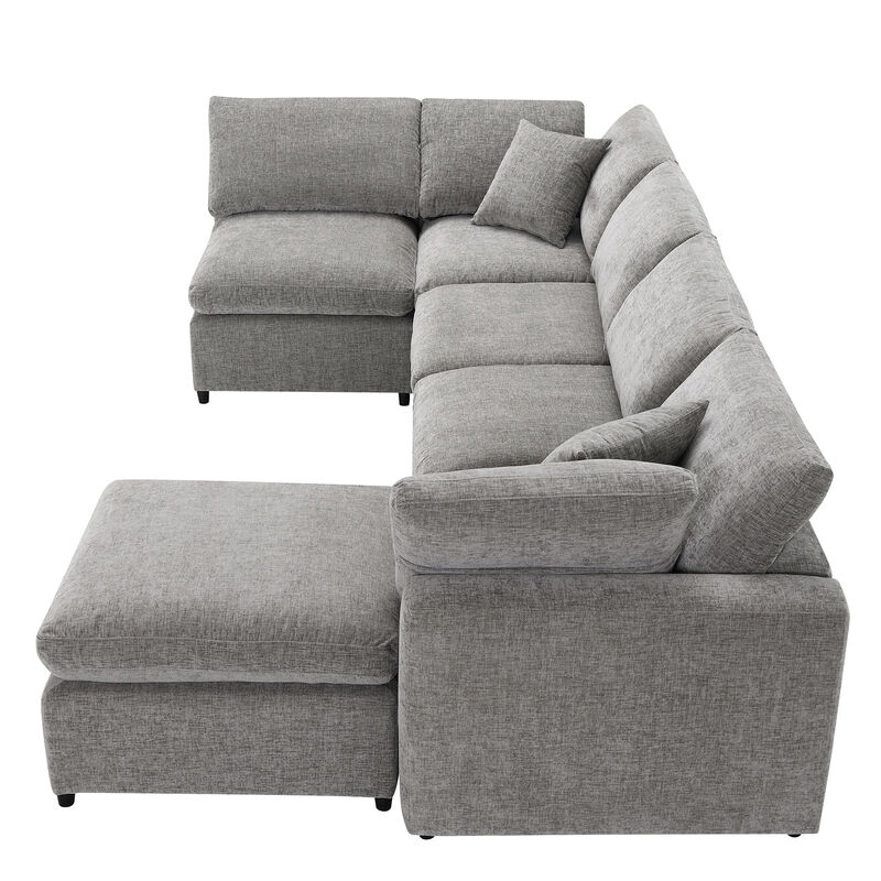 Merax 6 Seats Chenille Sofa Set with Ottoman