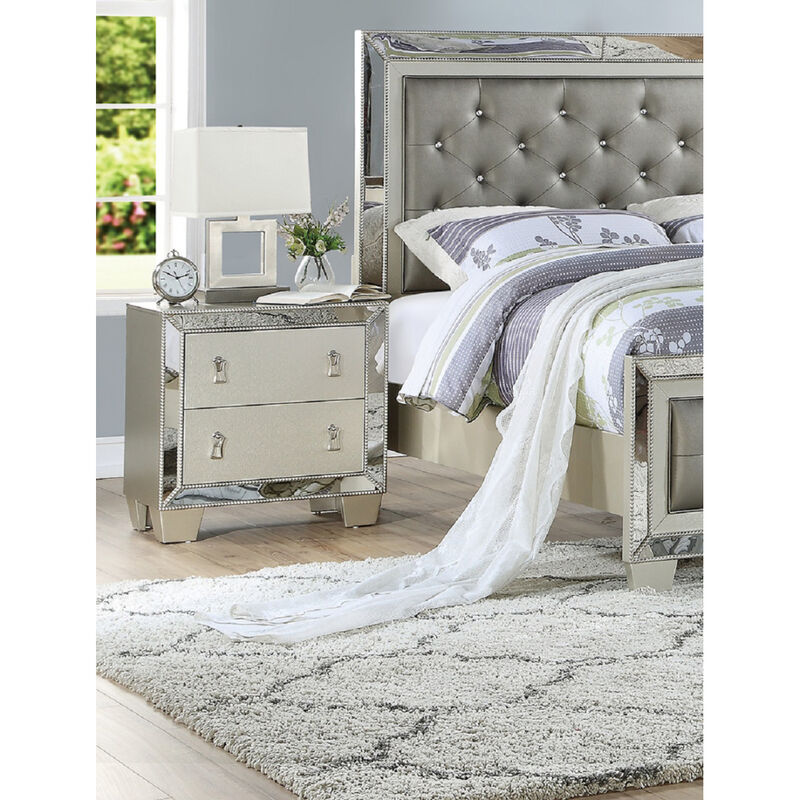 Streamdale Contemporary 2 Drawers Nightstand In Silver